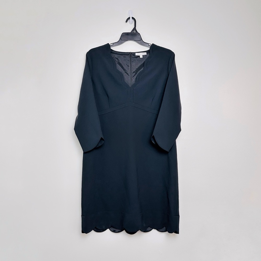 Etcetera Scalloped 3/4 Sleeve Black Dress